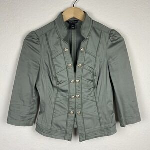 WHBM Jacket Womens 0 Green Military Steampunk Double Breasted 3/4 Sleeve Blazer